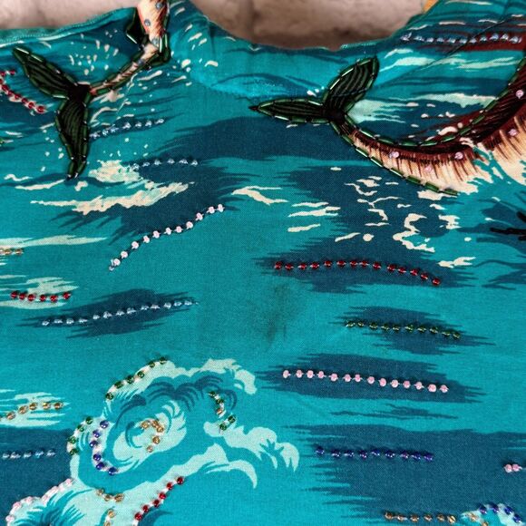 VTG Marlin Tropical Hawaiian Beaded Tote Handbag Purse Swordfish Bamboo Handles - Picture 7 of 16